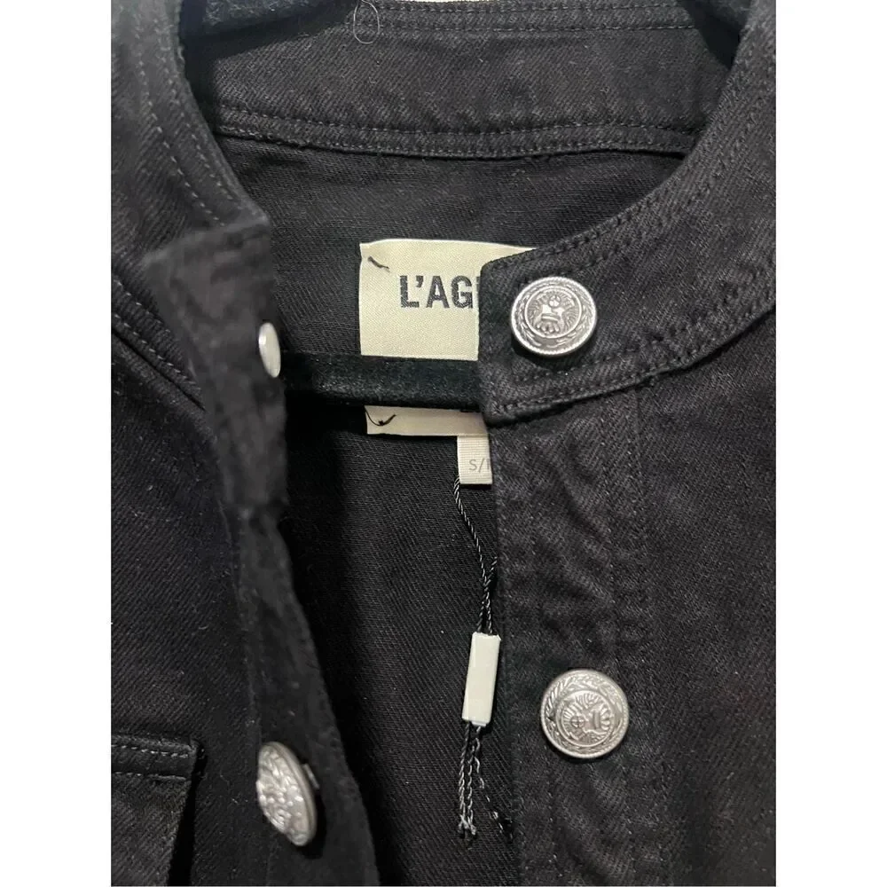 L'AGENCE Women's Black Long Sleeve Yari Collarless Jean Jacket Small NWOT